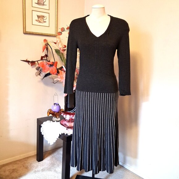 NWOT Orly Maxi V neck Long Sleeve Gray Teal Dress Cardigan Fall Winter Dresses - Picture 3 of 8